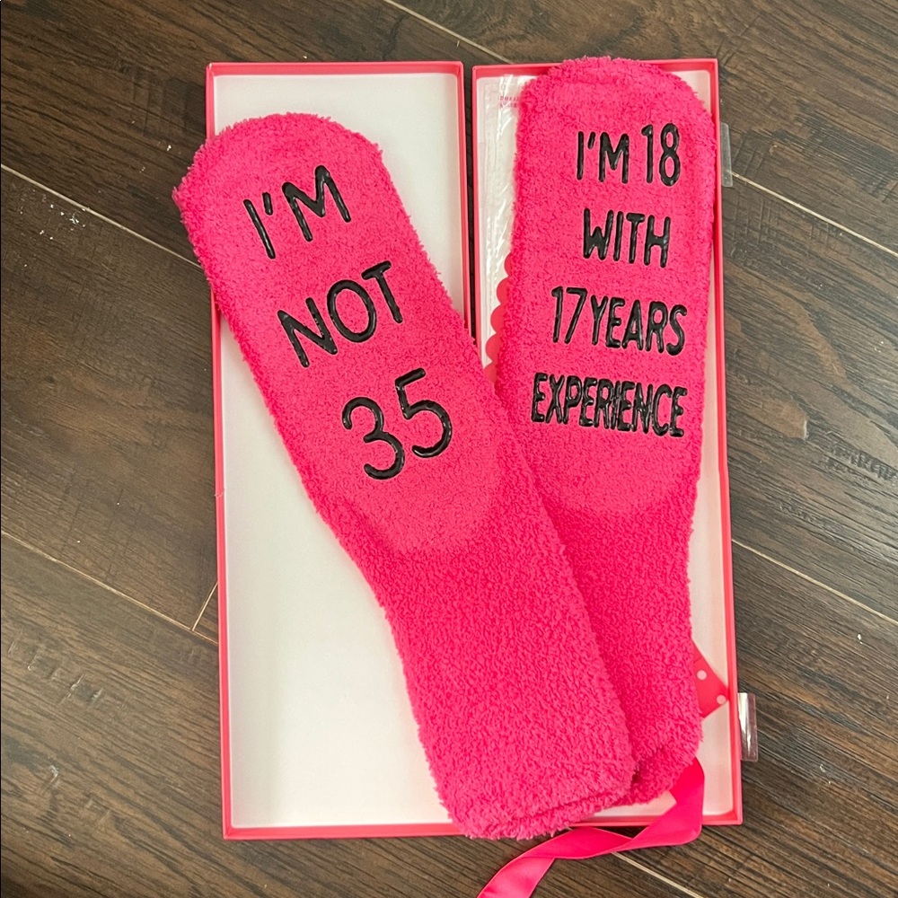 Pink Fuzzy Socks with Fun Quotes